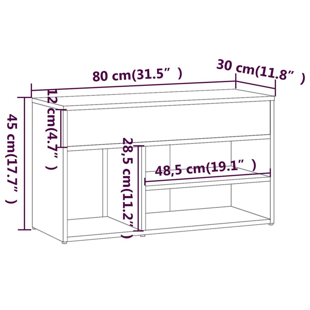 vidaXL jalatsipink, hall Sonoma tamm, 80 x 30 x 45 cm, tehispuit цена и информация | Jalatsikapid, jalatsiriiulid | kaup24.ee