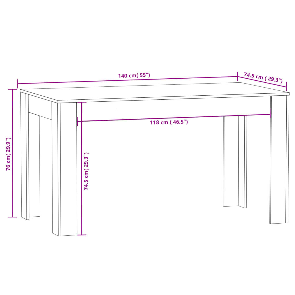 vidaXL söögilaud, suitsutatud tamm, 140 x 74,5 x 76 cm, tehispuit цена и информация | Köögi- ja söögilauad | kaup24.ee