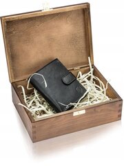 Мужской кожаный кошелек в деревянной коробке Stevens 326A, черный цена и информация | Мужские кошельки | kaup24.ee