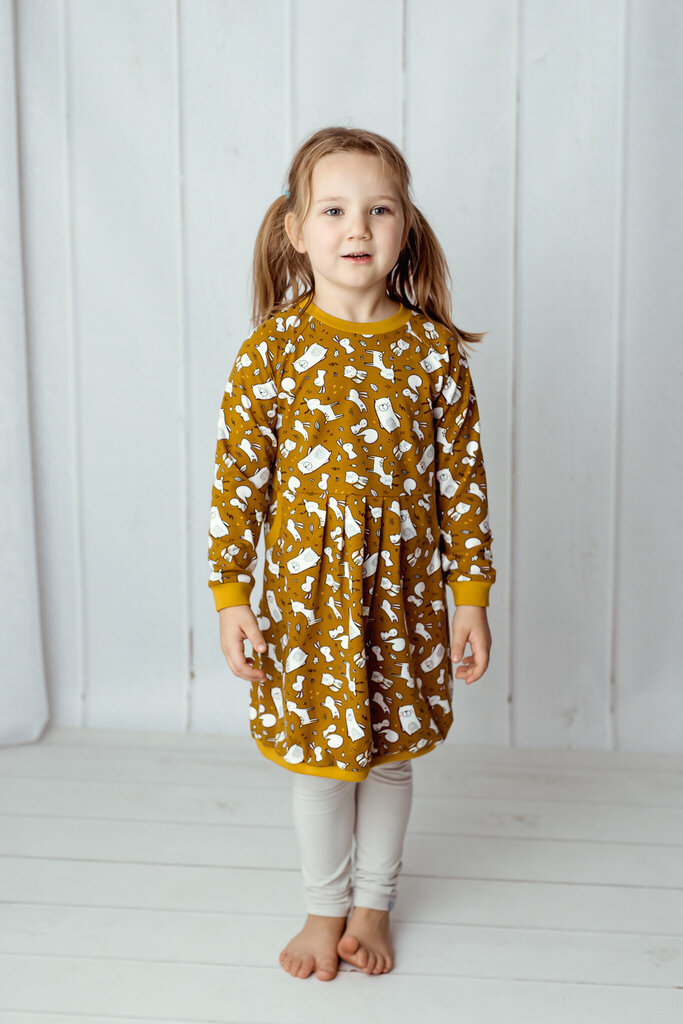 Tüdrukute pusakleit Safal Kids, "metsloomadega", nahasõbralik öko-tex sertifikaadiga kangas, valmistatud Eestis hind ja info | Tüdrukute kleidid | kaup24.ee