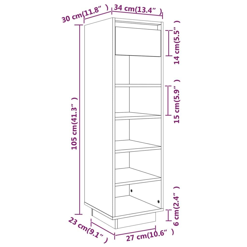 vidaXL kingakapp, hall, 34x30x105 cm, toekas männipuit цена и информация | Jalatsikapid, jalatsiriiulid | kaup24.ee