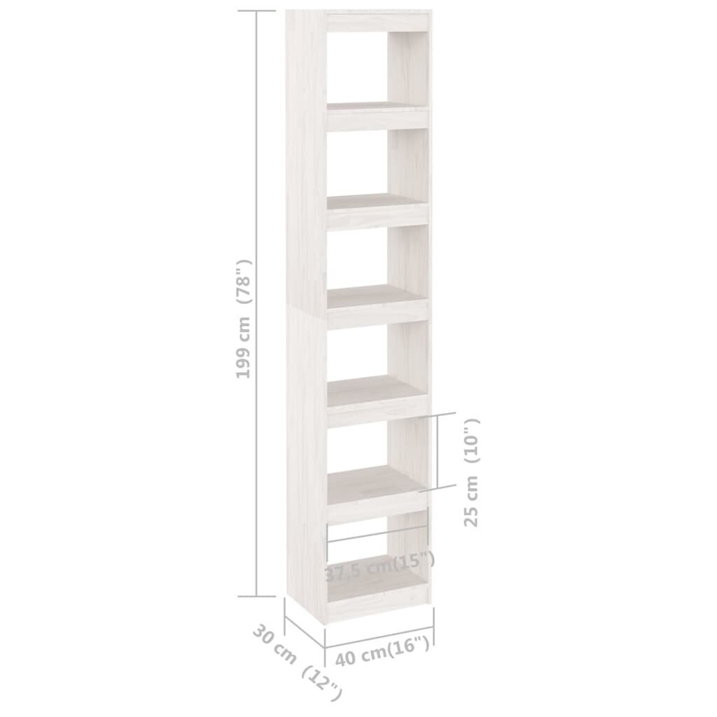 vidaXL raamaturiiul/ruumijagaja, valge, 40x30x199 cm, täismännipuit hind ja info | Riiulid | kaup24.ee