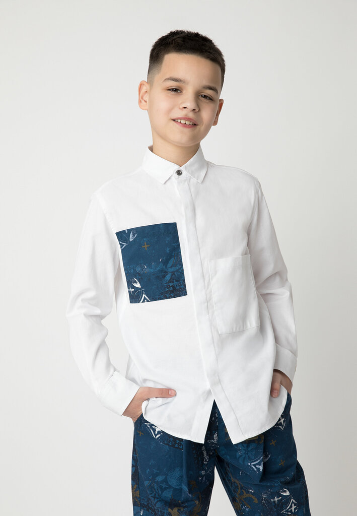 Poiste T-särk taskutega Gulliver, valge hind ja info | Poiste särgid | kaup24.ee