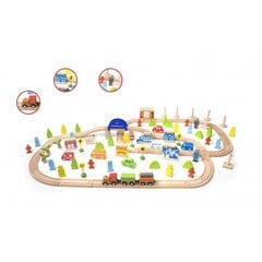 Набор деревянных железнодорожных путей, 110 деталей цена и информация | Игрушки для мальчиков | kaup24.ee