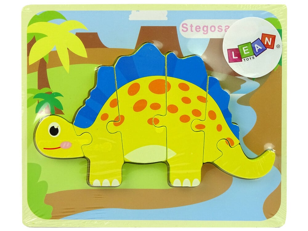 Puidust puzzle, kollane stegosaurus dinosaurus цена и информация | Arendavad mänguasjad | kaup24.ee