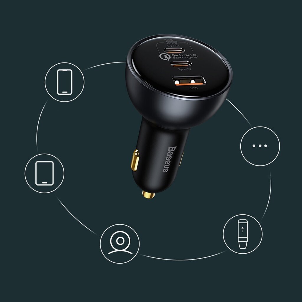 Baseus fast USB / USB car charger Type C 160W PPS Quick Charge 5 PD gray (TZCCZM-0G) цена и информация | Mobiiltelefonide laadijad | kaup24.ee