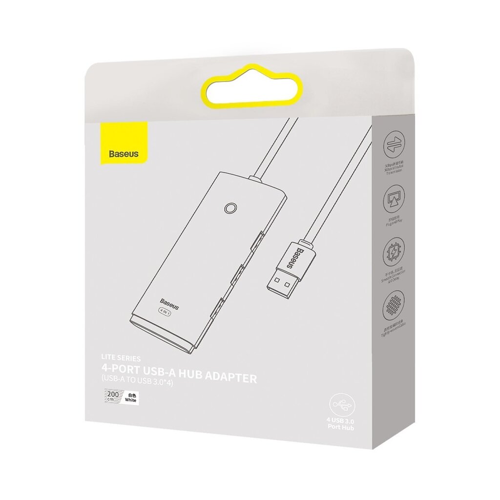Baseus Lite Series HUB USB adapter - 4x USB 3.0 2m white (WKQX030202) hind ja info | USB jagajad, adapterid | kaup24.ee