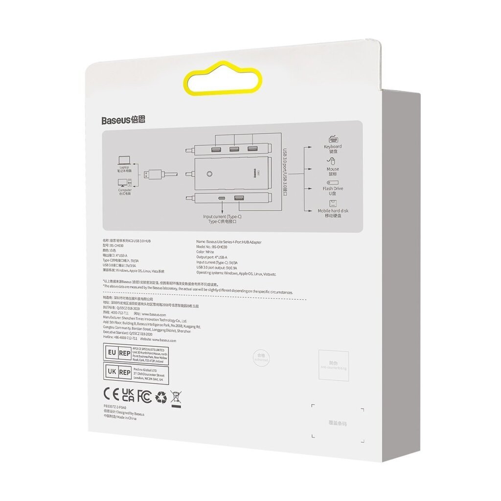 Baseus Lite Series HUB USB adapter - 4x USB 3.0 2m white (WKQX030202) hind ja info | USB jagajad, adapterid | kaup24.ee