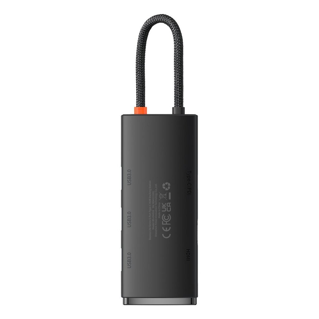 Baseus Lite Series adapter HUB USB Type C - HDMI / 4x USB 3.0 20cm black (WKQX040001) цена и информация | USB jagajad, adapterid | kaup24.ee