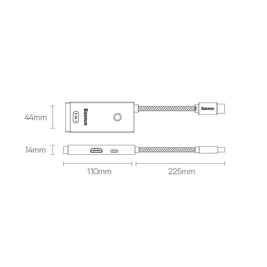 Baseus Lite Series adapter HUB USB Type C - HDMI / 4x USB 3.0 20cm white (WKQX040002) hind ja info | USB jagajad, adapterid | kaup24.ee