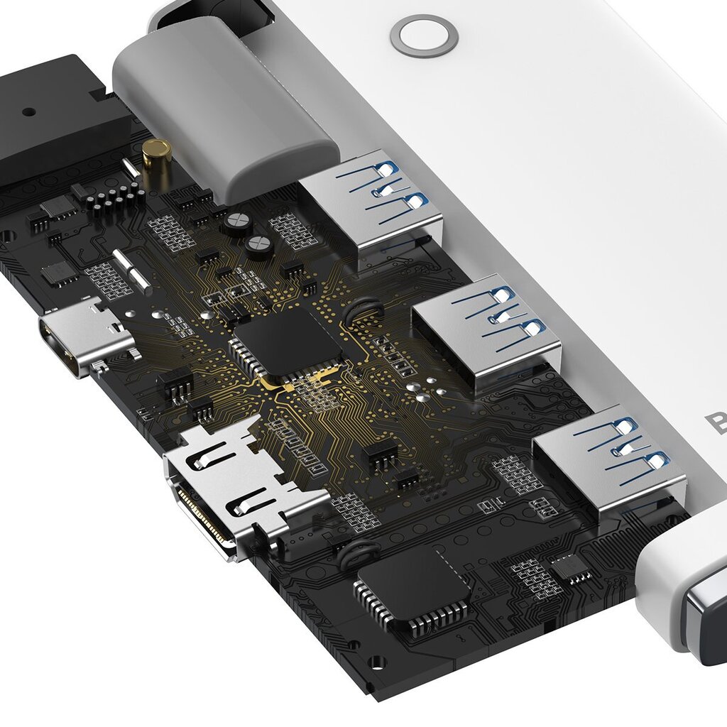 Baseus Lite Series adapter HUB USB Type C - HDMI / 4x USB 3.0 20cm white (WKQX040002) hind ja info | USB jagajad, adapterid | kaup24.ee