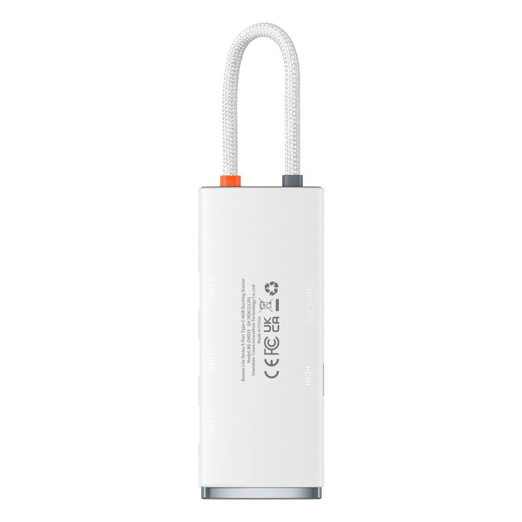 Baseus Lite Series adapter HUB USB Type C - HDMI / 4x USB 3.0 20cm white (WKQX040002) hind ja info | USB jagajad, adapterid | kaup24.ee