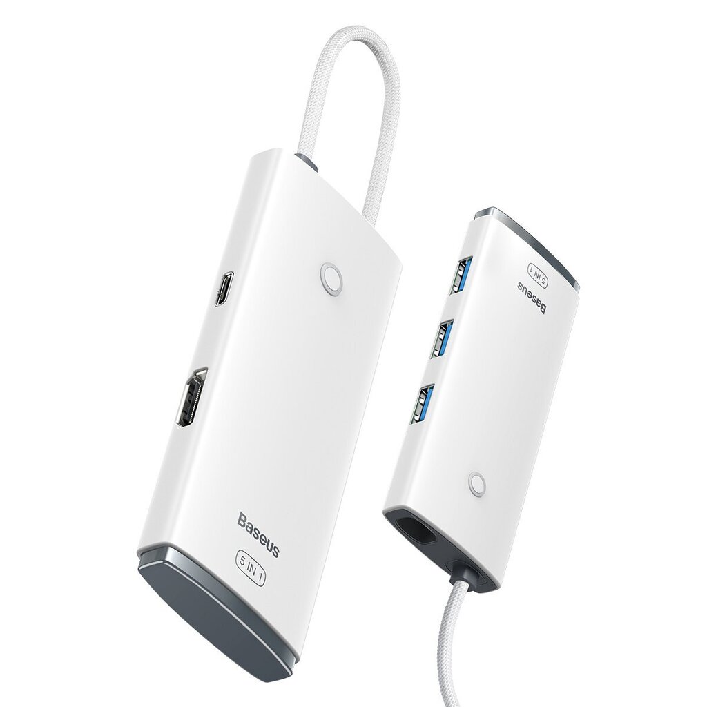 Baseus Lite Series adapter HUB USB Type C - HDMI / 4x USB 3.0 20cm white (WKQX040002) hind ja info | USB jagajad, adapterid | kaup24.ee