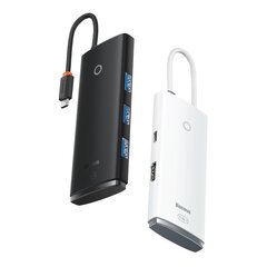 Baseus Lite Series adapter HUB USB Type C - HDMI / 4x USB 3.0 20cm white (WKQX040002) hind ja info | USB jagajad, adapterid | kaup24.ee