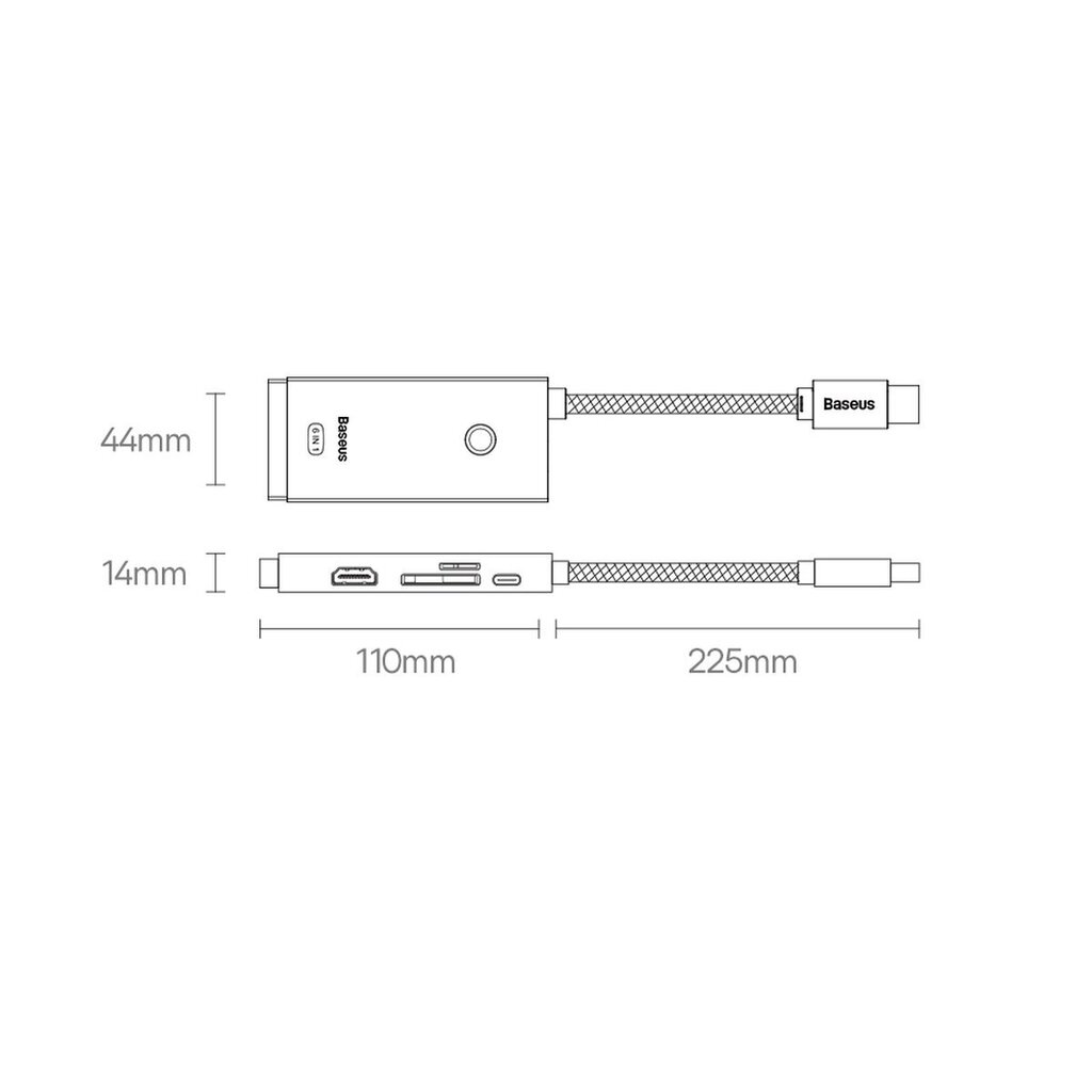 Baseus Lite Series multifunctional HUB USB Type C - 2 x USB 3.0 / USB Type C PD / HDMI 1,4 / SD / TF black (WKQX050101) цена и информация | USB jagajad, adapterid | kaup24.ee