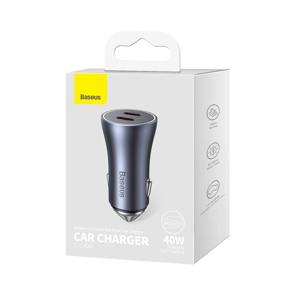 Baseus Golden Contactor Pro car charger 2x USB-C 40W gray (CGJP000013) hind ja info | Mobiiltelefonide laadijad | kaup24.ee