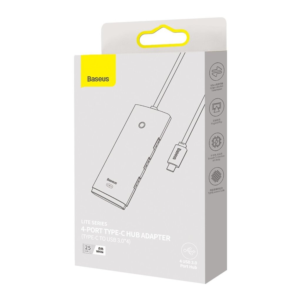 Baseus Lite Series HUB USB Type C adapter - 4x USB 3.0 25cm white (WKQX030302) hind ja info | USB jagajad, adapterid | kaup24.ee