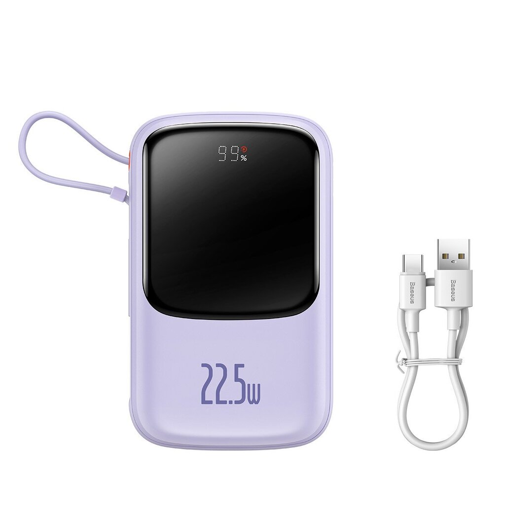 Baseus Qpow power bank 10000mAh built-in USB Type-C cable 22.5W Quick Charge SCP AFC FCP purple (PPQD020105) hind ja info | Akupangad | kaup24.ee