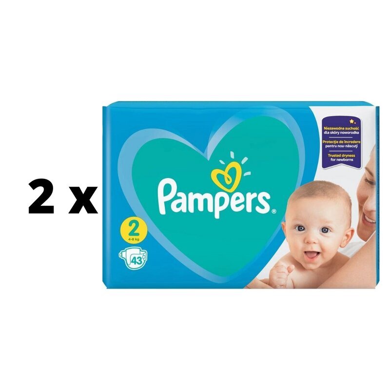 Подгузники Pampers New Baby, Маленькая упаковка 2 размер+, 4-8кг, 43 шт. х 2  шт. упаковка цена | kaup24.ee