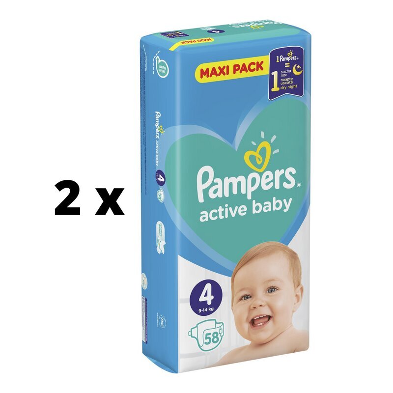 Mähkmed Pampers Active Baby Maxi Pack, suurus 4, 9-14 kg, 58 tk. x 2 tk. pakett hind ja info | Mähkmed | kaup24.ee