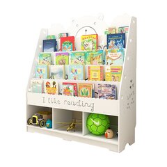 Laste raamaturiiul 100 x 32 x 112 cm, valge цена и информация | Полки для книг и игрушек | kaup24.ee