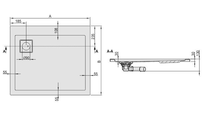 Dušialus Sanplast Space Line B/Space 80x100x3, pergamon цена и информация | Dušialused | kaup24.ee