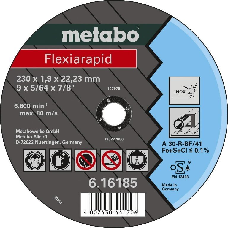 Metalli lõikeketas Metabo Flexiarapid Inox цена и информация | Elektrilised saed, mootorsaed ja tarvikud | kaup24.ee