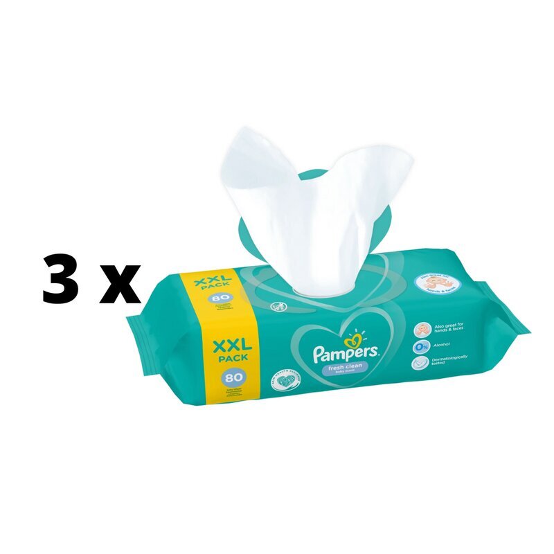 Salvrätikud Pampers Fresh Clean, 80 tk x 3 tk. pakett hind ja info | Niisked salvrätikud | kaup24.ee