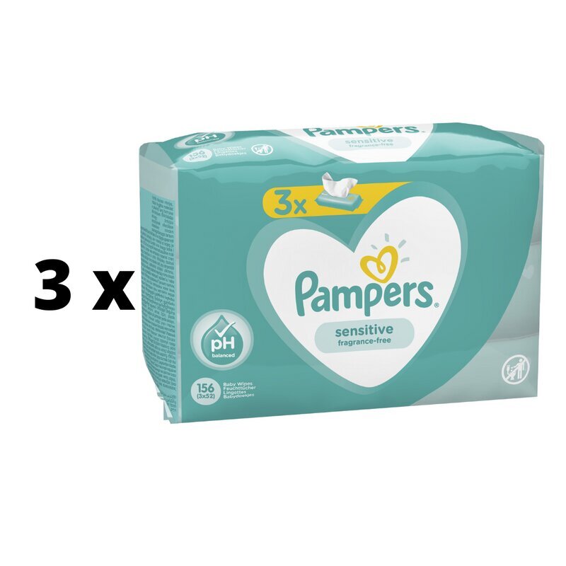 Salvrätikud Pampers Sensitive, 3 x 52tk x 3 tk. pakett hind ja info | Niisked salvrätikud | kaup24.ee