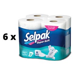 Tualettpaber SELPAK, 3 kihti, 18,6 meetrit, 150 lehte, 8 tk. x 6 tk. pakett hind ja info | WC-paber, majapidamispaber | kaup24.ee