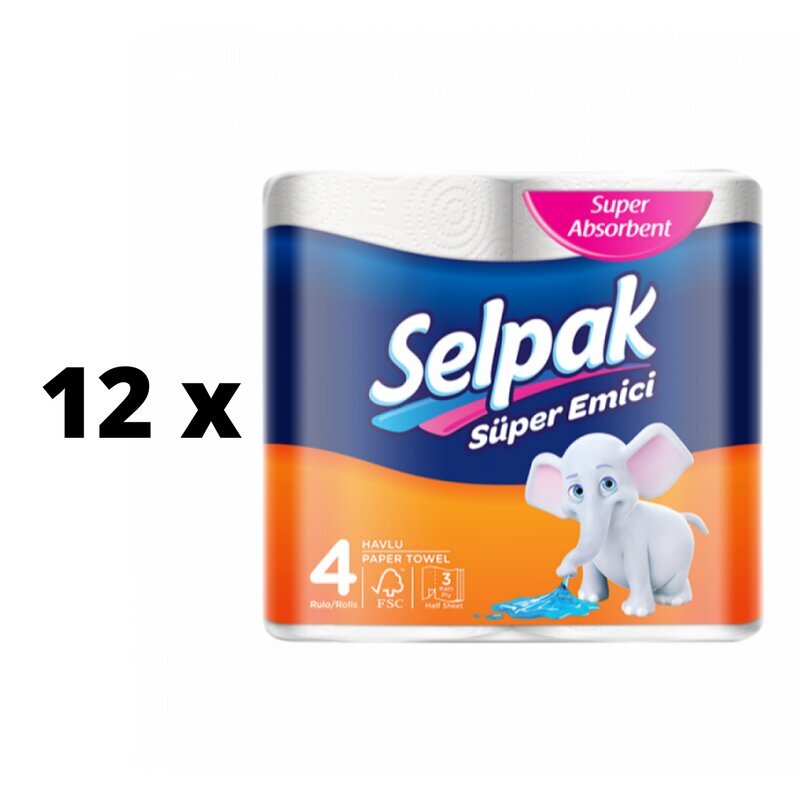 Paberrätik SELPAK 3 kihti, 4 tk. x 12 tk. pakett цена и информация | WC-paber, majapidamispaber | kaup24.ee