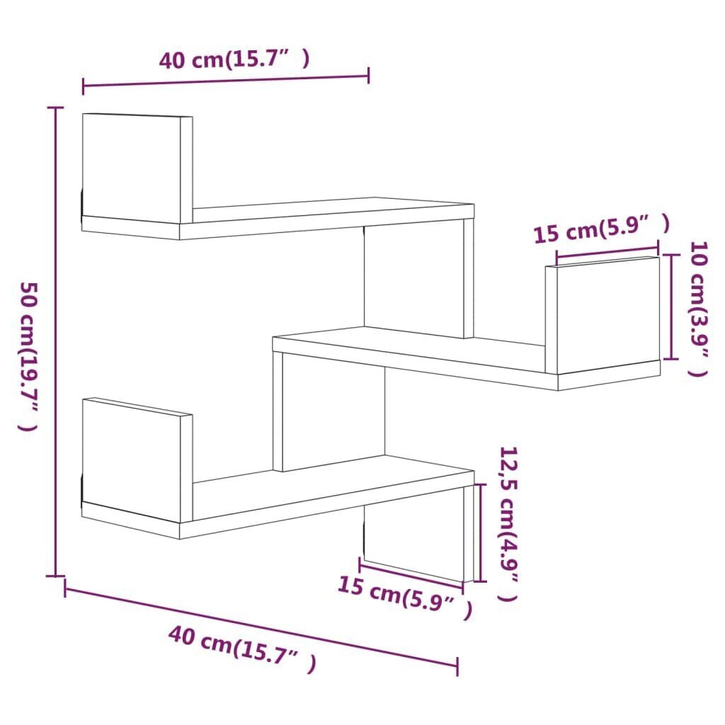 vidaXL seina nurgariiul, suitsutatud tamm, 40 x 40 x 50 cm, tehispuit hind ja info | Riiulid | kaup24.ee