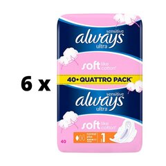 Hügieenilised pakendid ALWAYS Ultra Sensitive Quattro, 40 tk. x 6 tk. pakett hind ja info | Tampoonid, hügieenisidemed, menstruaalanumad | kaup24.ee