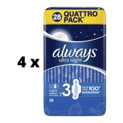 Hügieenipaketid ALATI Ultra Night Quattro, 28 tk. x 4 tk. pakett цена и информация | Тампоны, гигиенические прокладки для критических дней, ежедневные прокладки | kaup24.ee