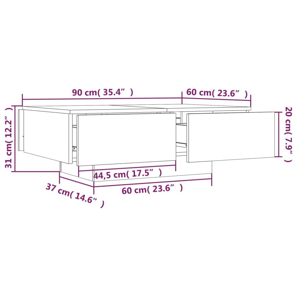 vidaXL kohvilaud, pruun tamm, 90 x 60 x 31 cm, tehispuit hind ja info | Diivanilauad | kaup24.ee