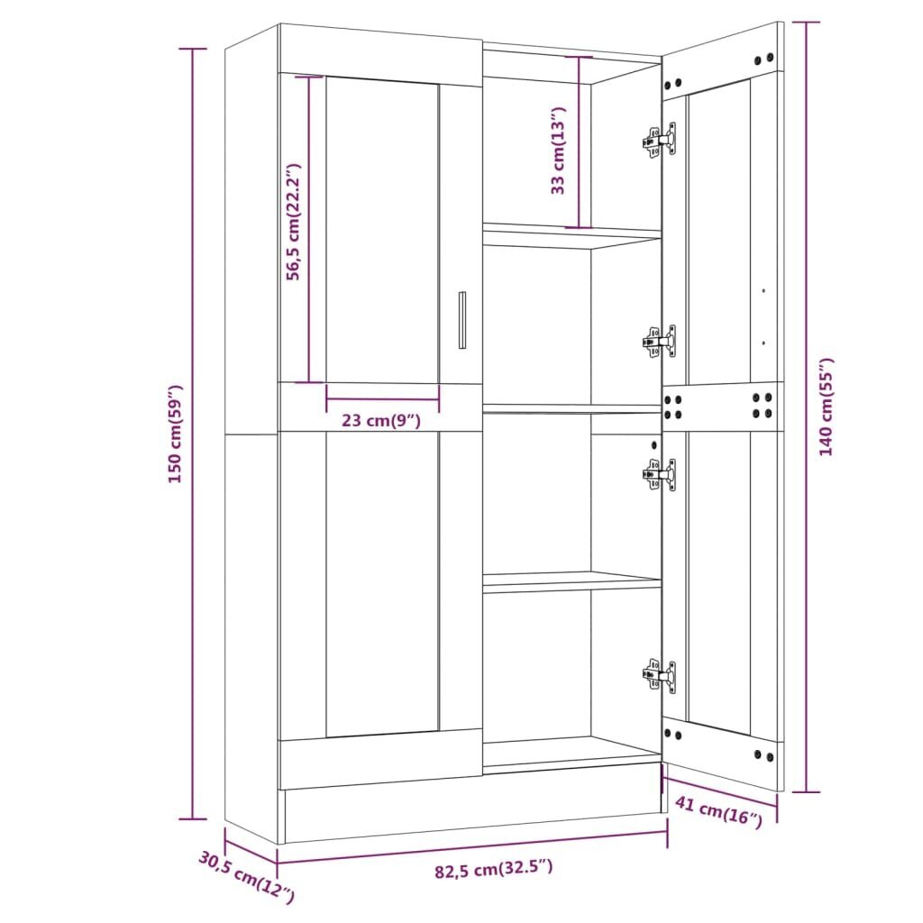 vidaXL vitriinkapp, pruun tamm, 82,5x30,5x150 cm, tehispuit цена и информация | Riiulid | kaup24.ee