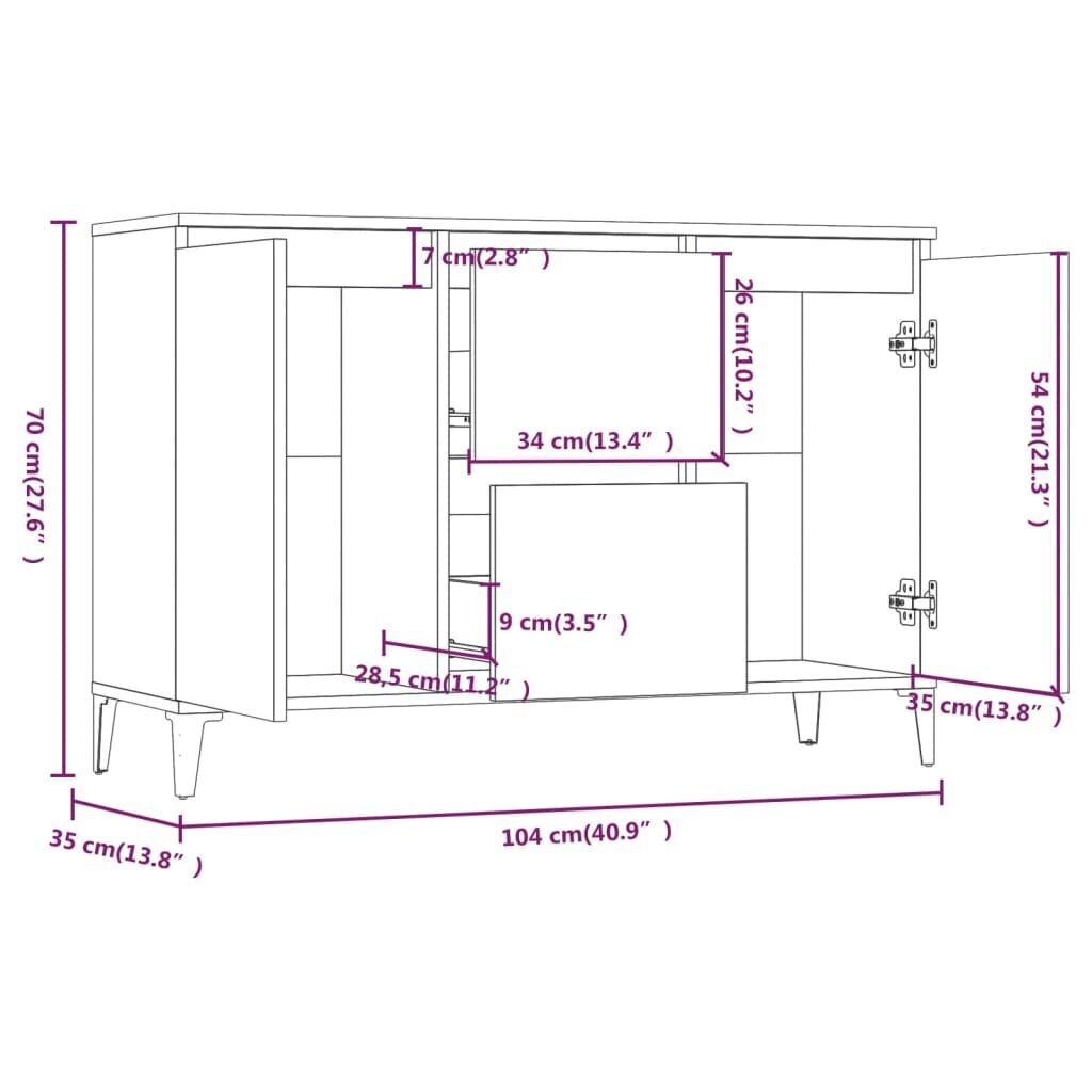 vidaXL puhvetkapp, pruun tamm, 104 x 35 x 70 cm, tehispuit цена и информация | Elutoa väikesed kapid | kaup24.ee