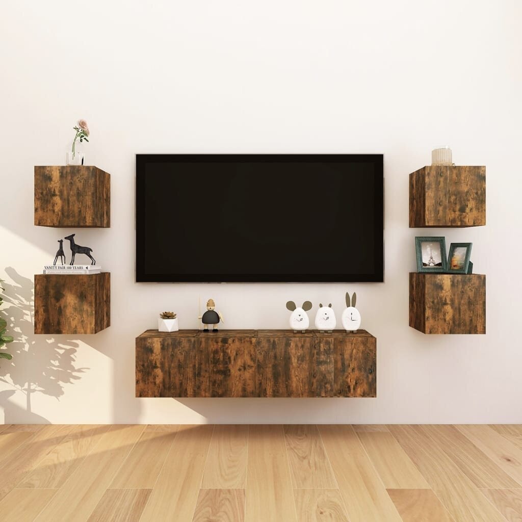 vidaXL seinale paigaldatav telerikapp, suitsutatud tamm, 30,5x30x30 cm hind ja info | TV alused | kaup24.ee