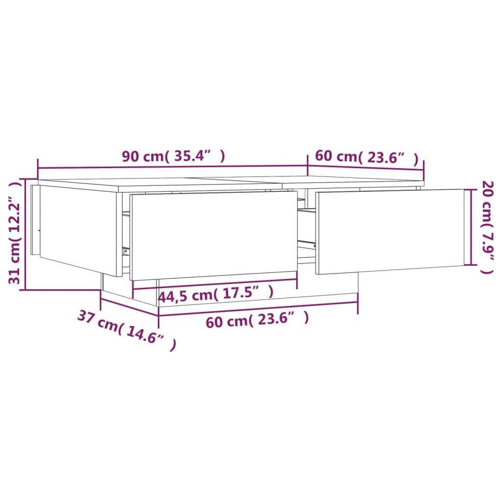 vidaXL kohvilaud, suitsutatud tamm, 90 x 60 x 31 cm, tehispuit цена и информация | Diivanilauad | kaup24.ee