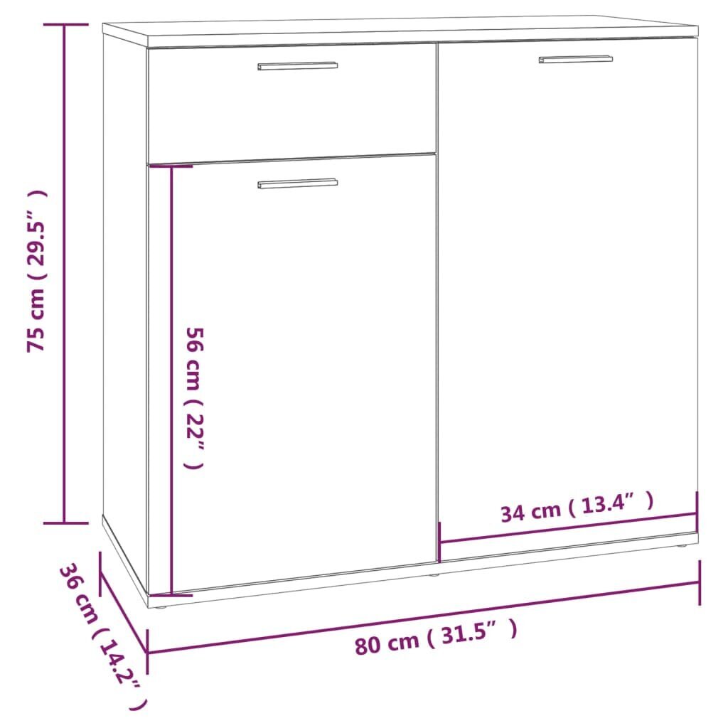 vidaXL puhvetkapp, hall Sonoma tamm, 80 x 36 x 75 cm, tehispuit цена и информация | Elutoa väikesed kapid | kaup24.ee