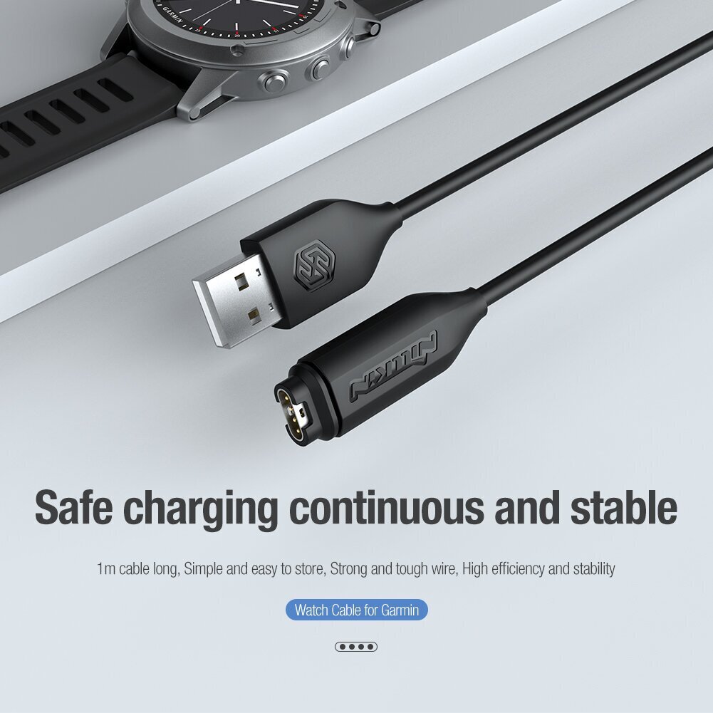 USB andme- ja laadimiskaabel Garmin Watch-le Nillkin, must цена и информация | Mobiiltelefonide kaablid | kaup24.ee