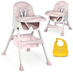 Высокий стульчик со столиком и нагрудником розовый цена и информация | Стульчики для кормления | kaup24.ee
