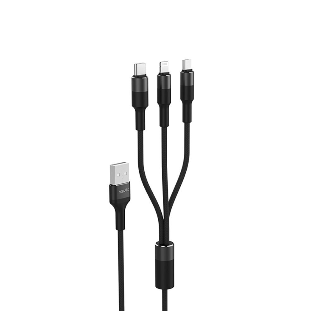 HAVIT cable 3in1 H691 USB - Lightning + USB-C + microUSB 1,2 m 2,0A black hind ja info | Mobiiltelefonide kaablid | kaup24.ee