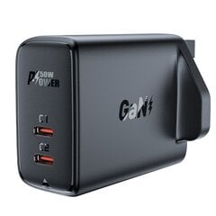 Acefast GaN charger (UK plug) 2x USB Type C 50W, Power Delivery, PPS, Q3 3.0, AFC, FCP black (A32 UK) hind ja info | Mobiiltelefonide laadijad | kaup24.ee
