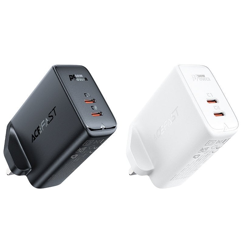 Acefast GaN charger (UK plug) 2x USB Type C 50W, Power Delivery, PPS, Q3 3.0, AFC, FCP black (A32 UK) hind ja info | Mobiiltelefonide laadijad | kaup24.ee