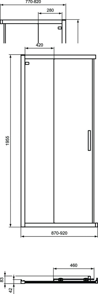 Dušikabiini lükanduks Ideal Standard CONNECT 2 90x195 cm, mattmust. K9261V3 hind ja info | Dušikabiinid | kaup24.ee