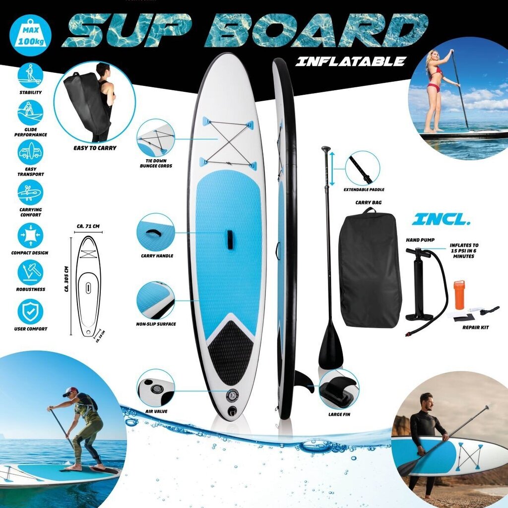 Sup-laud aeruga, 305 cm, valge/sinine hind ja info | Veesport | kaup24.ee