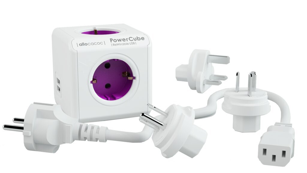 Allocacoc Pikendus PowerCube ReWirable USB + 3 x plug + IEC, roosa hind ja info | Pikendusjuhtmed, kaablid | kaup24.ee