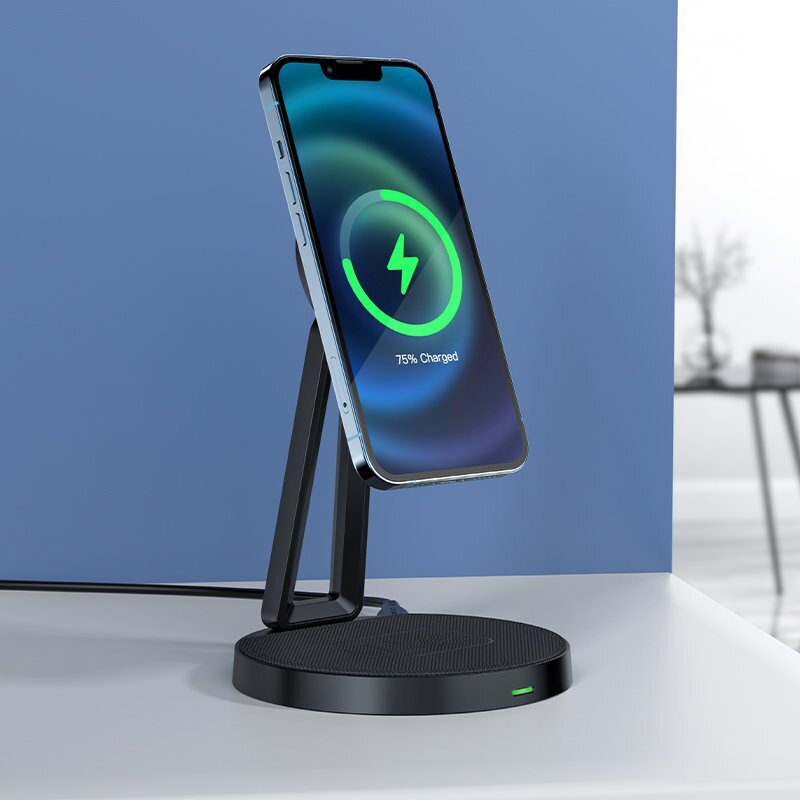 Acefast Qi Wireless Charger 15W for iPhone (with MagSafe) and Apple AirPods Stand Holder Magnetic Holder Black (E8 black) hind ja info | Mobiiltelefonide laadijad | kaup24.ee