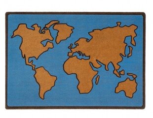 doormat World Map 65 x 45 cm polyester/PVC blue/brown - цена и информация | Придверные коврики | kaup24.ee